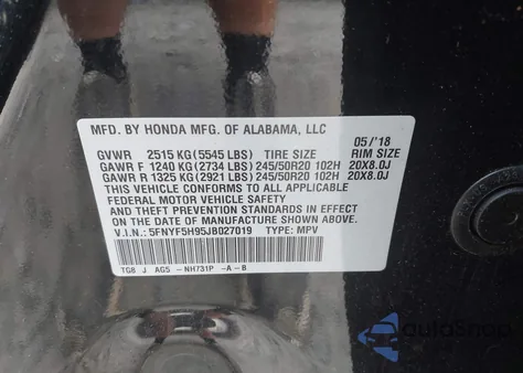 2018 Honda Pilot Touring from USA, damaged, VIN 5FNYF5H95JB027019